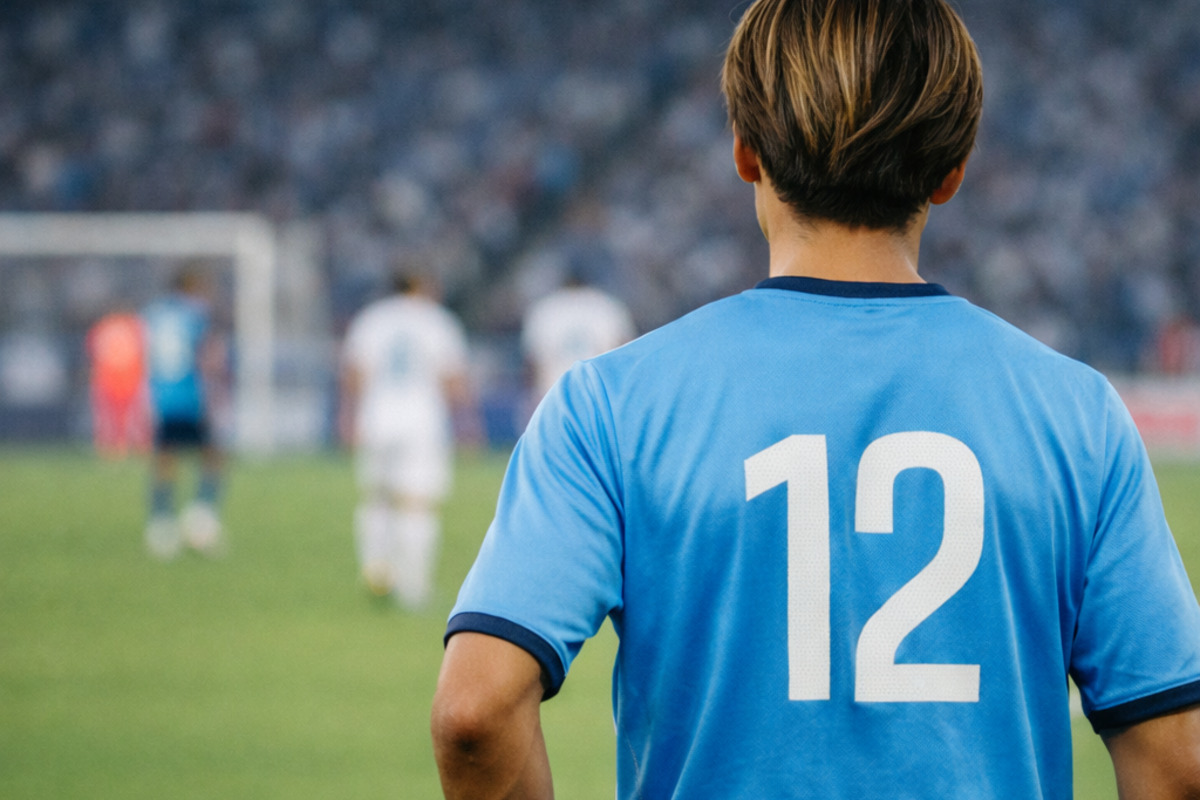 ディフェンスラインの裏を見つめる背番号12の後ろ姿